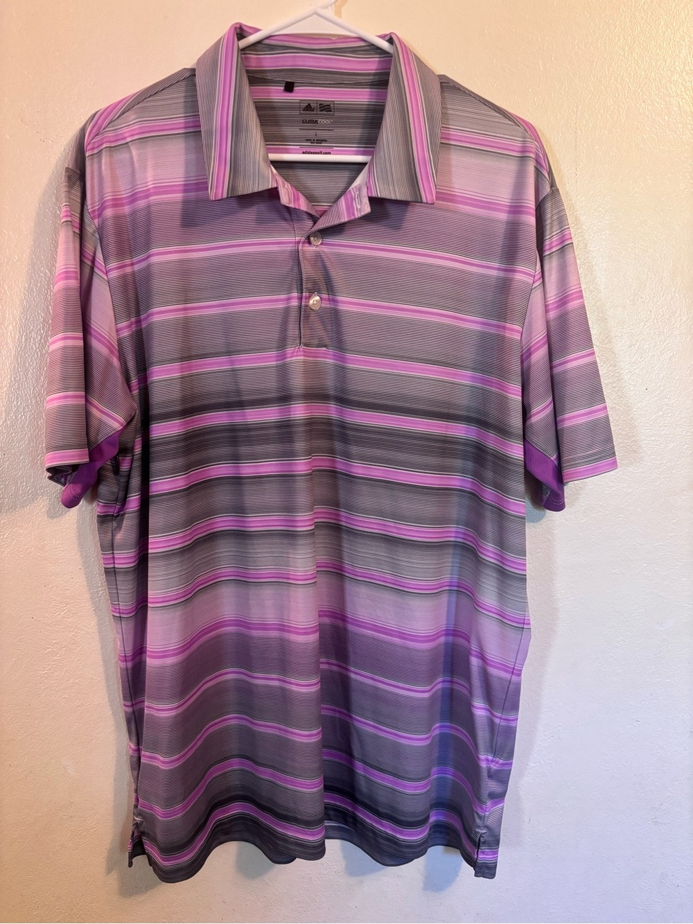 adidas Golf Men's Purple and Gray Striped Polo